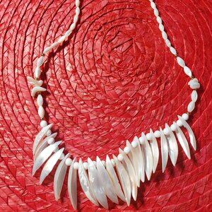 Abalone Shell Teeth Necklace, White Pearl, Teeth, Vintage Seashell, Paua Shell,